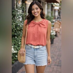 Miss Closet Coral Bow Detail Blouse
